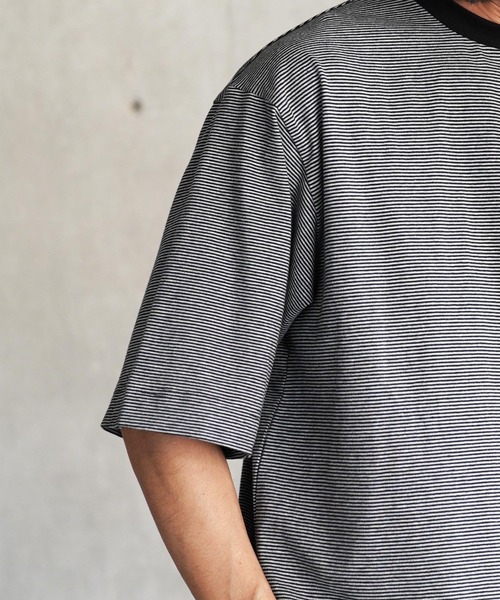 jiggys shop(ジギーズショップ)の「ピグメント加工 マイクロボーダー クルーネック 5分袖Tシャツ カットソー(Tシャツ/カットソー・メンズ・ライトグリーン/ブラック/グレー・MEDIUM/X-LARGE/LARGE)」の21枚目の写真