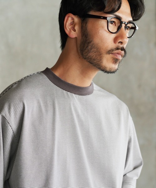 jiggys shop(ジギーズショップ)の「ピグメント加工 マイクロボーダー クルーネック 5分袖Tシャツ カットソー(Tシャツ/カットソー・メンズ・ライトグリーン/ブラック/グレー・MEDIUM/X-LARGE/LARGE)」の5枚目の写真