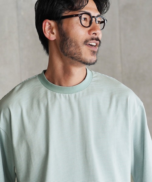 jiggys shop(ジギーズショップ)の「ピグメント加工 マイクロボーダー クルーネック 5分袖Tシャツ カットソー(Tシャツ/カットソー・メンズ・ライトグリーン/ブラック/グレー・MEDIUM/X-LARGE/LARGE)」の4枚目の写真