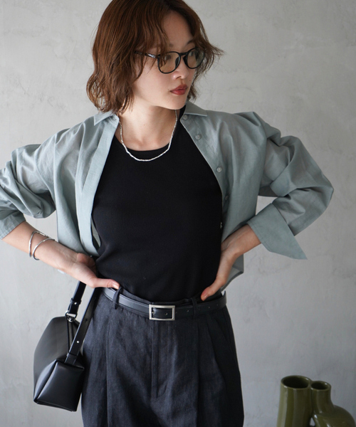 qualite（カリテ）の「コットンシアークロップドシャツ/シアーシャツ/夏服/羽織り（シャツ/ブラウス・レディース・ピンク/モスグリーン/オフホワイト/チャコールグレー・フリー）」の20枚目の写真