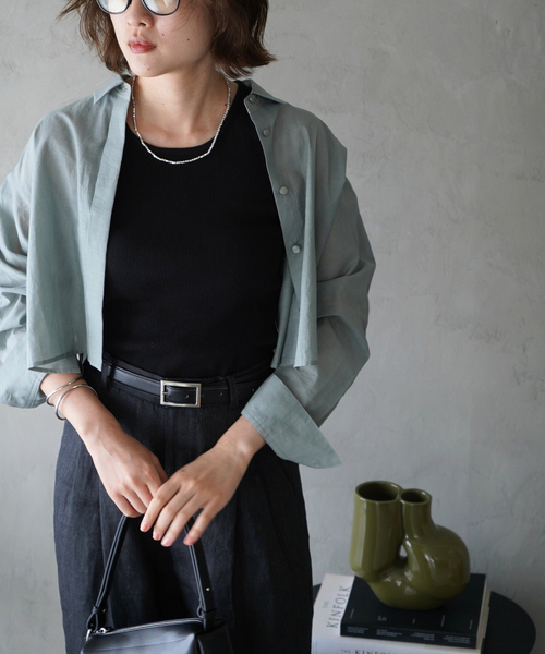 qualite（カリテ）の「コットンシアークロップドシャツ/シアーシャツ/夏服/羽織り（シャツ/ブラウス・レディース・ピンク/モスグリーン/オフホワイト/チャコールグレー・フリー）」の22枚目の写真