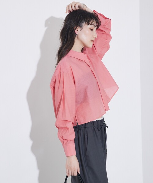 qualite(カリテ)の「コットンシアークロップドシャツ/シアーシャツ/春服/夏服/羽織り(シャツ/ブラウス・レディース・ピンク/モスグリーン/オフホワイト/チャコールグレー・フリー)」の22枚目の写真