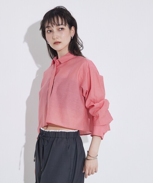 qualite(カリテ)の「コットンシアークロップドシャツ/シアーシャツ/春服/夏服/羽織り(シャツ/ブラウス・レディース・ピンク/モスグリーン/オフホワイト/チャコールグレー・フリー)」の21枚目の写真