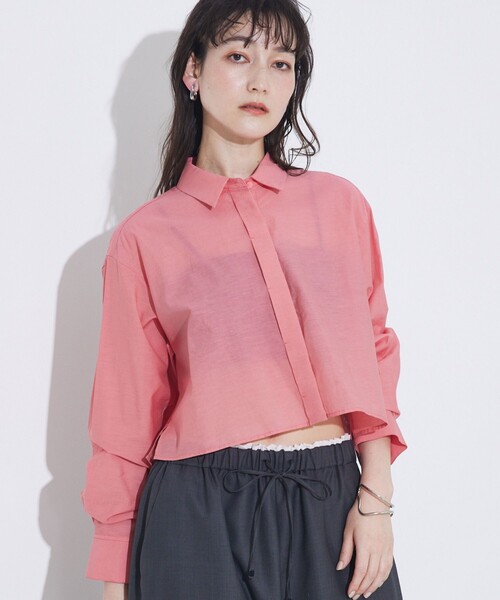 qualite(カリテ)の「コットンシアークロップドシャツ/シアーシャツ/春服/夏服/羽織り(シャツ/ブラウス・レディース・ピンク/モスグリーン/オフホワイト/チャコールグレー・フリー)」の20枚目の写真