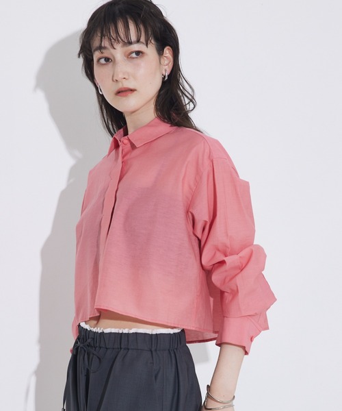 qualite（カリテ）の「コットンシアークロップドシャツ/シアーシャツ/夏服/羽織り（シャツ/ブラウス・レディース・ピンク/モスグリーン/オフホワイト/チャコールグレー・フリー）」の5枚目の写真