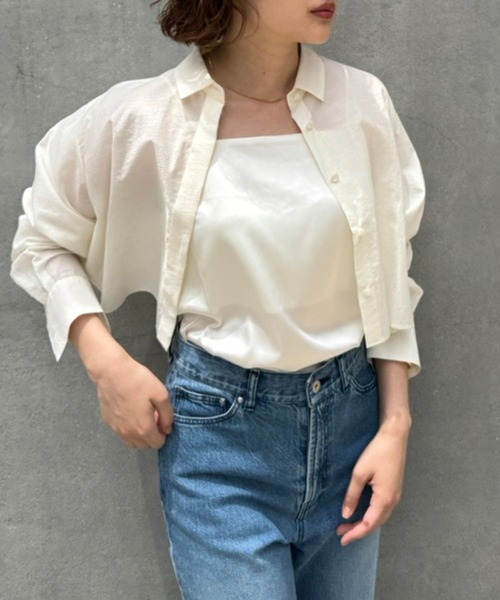 qualite（カリテ）の「コットンシアークロップドシャツ/シアーシャツ/夏服/羽織り（シャツ/ブラウス・レディース・ピンク/モスグリーン/オフホワイト/チャコールグレー・フリー）」の19枚目の写真