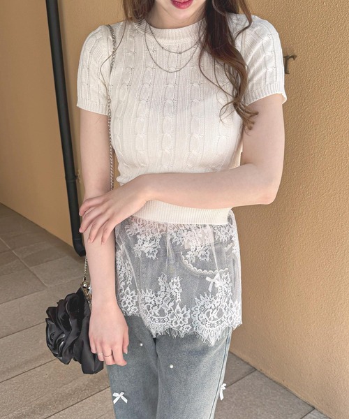 frunco(フランコ)の「バックリボン半袖ニット(ニット/セーター・レディース・ホワイト・FREE)」の5枚目の写真