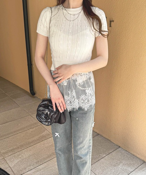 frunco(フランコ)の「バックリボン半袖ニット(ニット/セーター・レディース・ホワイト・FREE)」の9枚目の写真