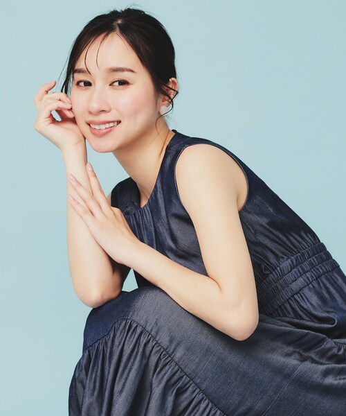 セール】シャンブレーティアードロングワンピース【洗濯機洗い可
