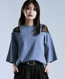Ellno Loset（エルノロゼット）の「ショルダーレースカットアウトTシャツ（Tシャツ/カットソー）」