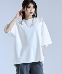 Ellno Loset（エルノロゼット）の「ショルダーレースカットアウトTシャツ（Tシャツ/カットソー）」