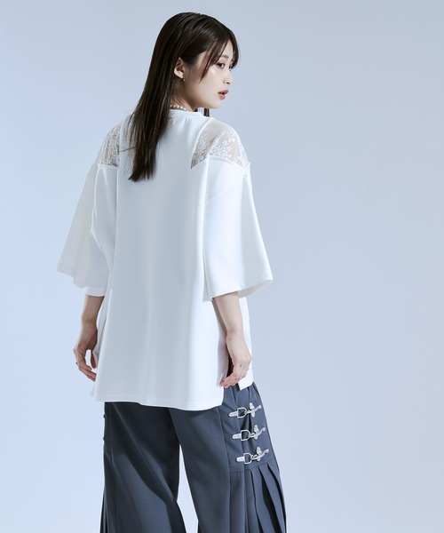 Ellno Loset(エルノロゼット)の「ショルダーレースカットアウトTシャツ(Tシャツ/カットソー・メンズ・ブラック/オフホワイト/ブルー系その他・LARGE/MEDIUM/SMALL)」の5枚目の写真