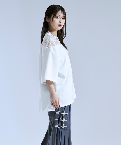Ellno Loset(エルノロゼット)の「ショルダーレースカットアウトTシャツ(Tシャツ/カットソー・メンズ・ブラック/オフホワイト/ブルー系その他・LARGE/MEDIUM/SMALL)」の6枚目の写真