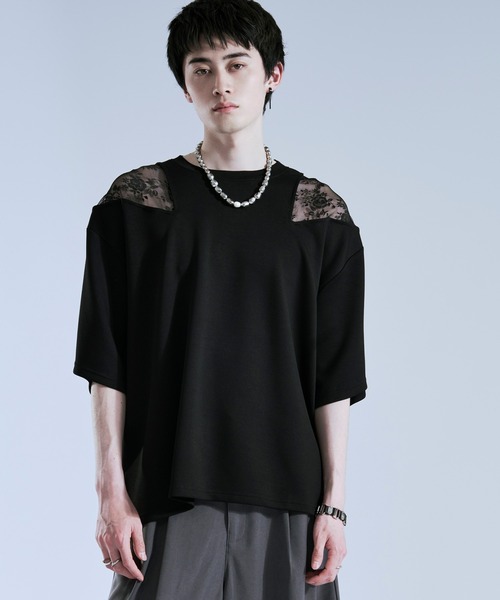 Ellno Loset(エルノロゼット)の「ショルダーレースカットアウトTシャツ(Tシャツ/カットソー・メンズ・ブラック/オフホワイト/ブルー系その他・LARGE/MEDIUM/SMALL)」の10枚目の写真