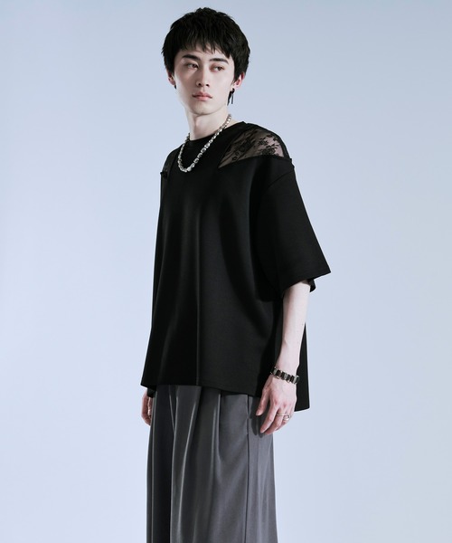 Ellno Loset(エルノロゼット)の「ショルダーレースカットアウトTシャツ(Tシャツ/カットソー・メンズ・ブラック/オフホワイト/ブルー系その他・LARGE/MEDIUM/SMALL)」の11枚目の写真