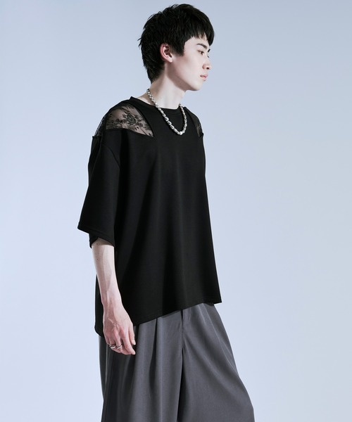 Ellno Loset(エルノロゼット)の「ショルダーレースカットアウトTシャツ(Tシャツ/カットソー・メンズ・ブラック/オフホワイト/ブルー系その他・LARGE/MEDIUM/SMALL)」の12枚目の写真