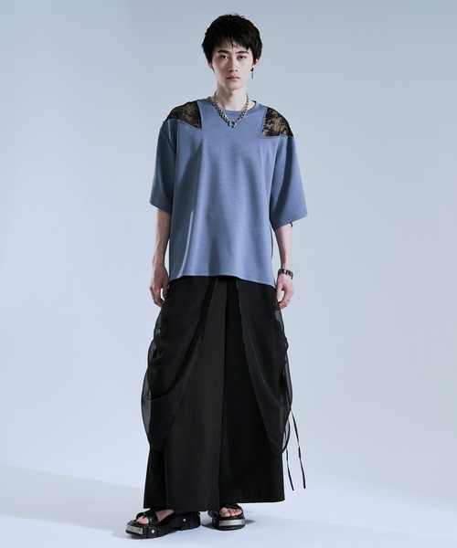 Ellno Loset(エルノロゼット)の「ショルダーレースカットアウトTシャツ(Tシャツ/カットソー・メンズ・ブラック/オフホワイト/ブルー系その他・LARGE/MEDIUM/SMALL)」の18枚目の写真