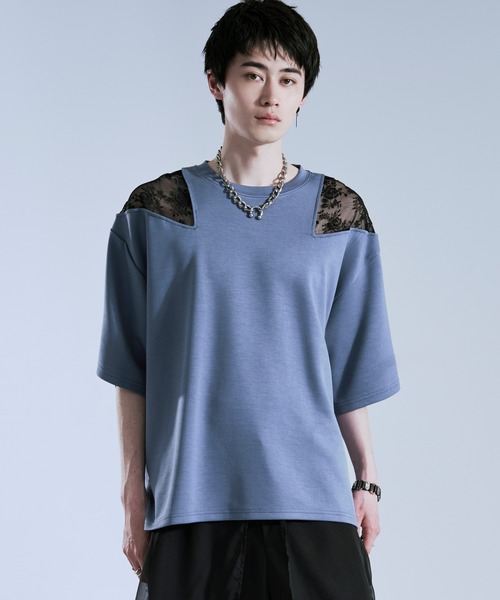Ellno Loset(エルノロゼット)の「ショルダーレースカットアウトTシャツ(Tシャツ/カットソー・メンズ・ブラック/オフホワイト/ブルー系その他・LARGE/MEDIUM/SMALL)」の20枚目の写真