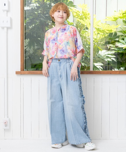 scolar スカラー　152650：花クラゲ柄レース切替シャツ 152650：花クラゲ柄レース切替シャツの通販-ScoLar