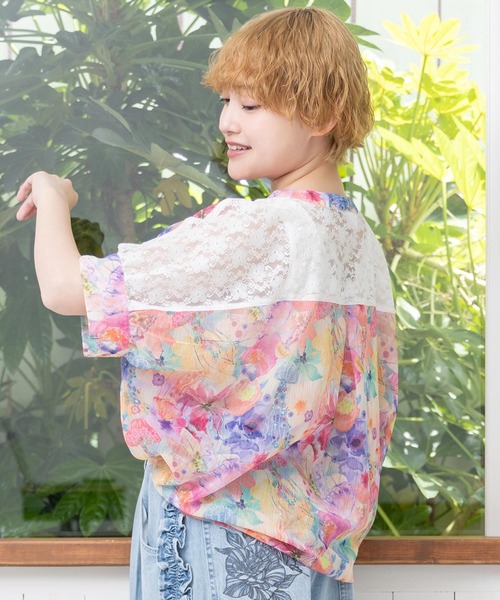 scolar スカラー　152650：花クラゲ柄レース切替シャツ 152650：花クラゲ柄レース切替シャツの通販-ScoLar