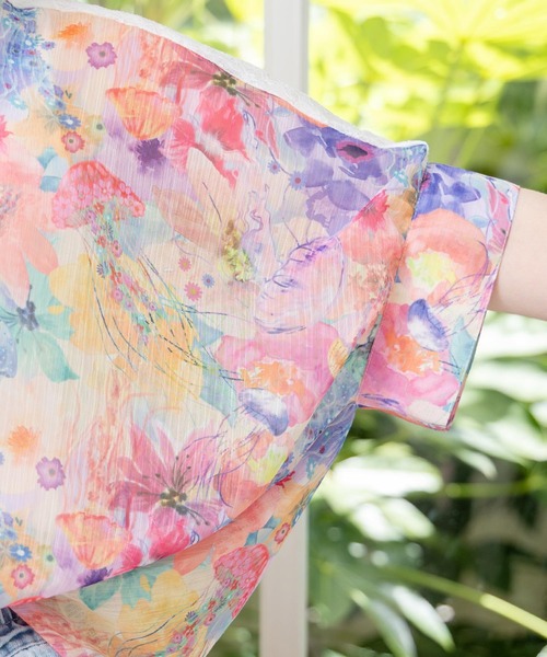 新品　スカラー　花クラゲ柄レース切替シャツ　シフォンシャツ　Ｍ スカラー ScoLar 花クラゲ柄レース切替シャツ(508244834