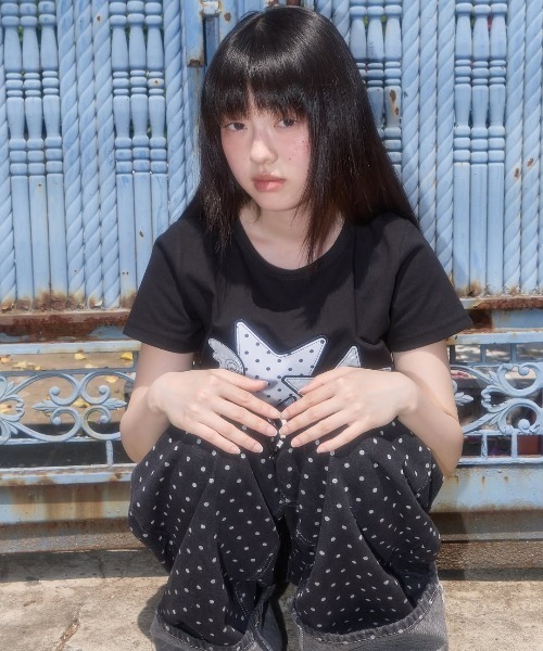 ★FANCY CLUB★ ミックススター エンジェル パッチ Tシャツ ミックススターエンジェルパッチTシャツ (ブラック) F25QB117