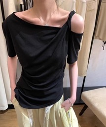レディース ワンショルダー 半袖 アシメ アシンメトリー ブラック 黒 サイトベ レディース ワンショルダー 半袖 アシメ アシンメトリー ブラック 黒
