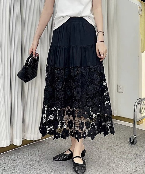 gossip！ロサンゼルス（ゴシップロサンゼルス）の「小花柄シアーレース サマームードエレガントスカート（スカート・レディース・オフホワイト/ホワイト・M/L）」の22枚目の写真