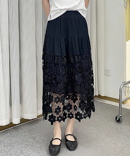 gossip！ロサンゼルス（ゴシップロサンゼルス）の「小花柄シアーレース サマームードエレガントスカート（スカート・レディース・オフホワイト/ホワイト・M/L）」の21枚目の写真