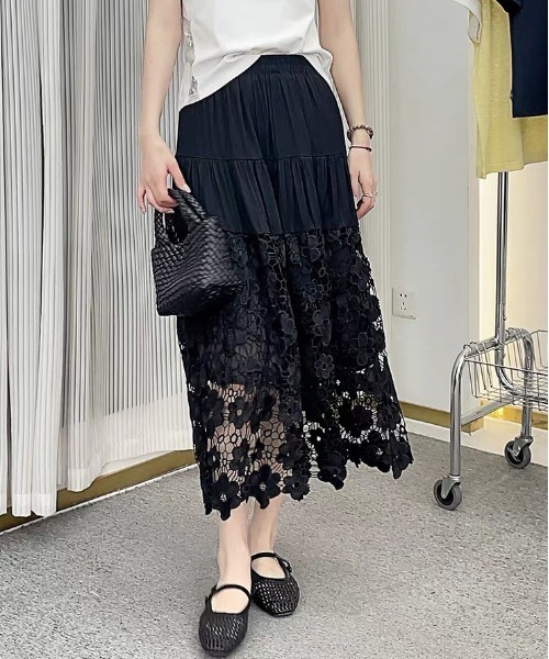 gossip！ロサンゼルス（ゴシップロサンゼルス）の「小花柄シアーレース サマームードエレガントスカート（スカート・レディース・オフホワイト/ホワイト・M/L）」の20枚目の写真