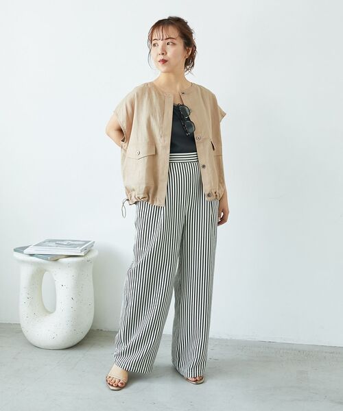 le.coeur blanc（ルクールブラン）の「《手洗い可能》コットン麻ノーカラーシャツジャケット（ノーカラージャケット・レディース・ベージュ/ブラウン/ブラック・38）」の13枚目の写真