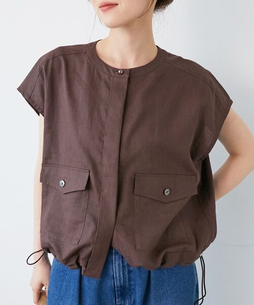 le.coeur blanc（ルクールブラン）の「《手洗い可能》コットン麻ノーカラーシャツジャケット（ノーカラージャケット・レディース・ベージュ/ブラウン/ブラック・38）」の19枚目の写真