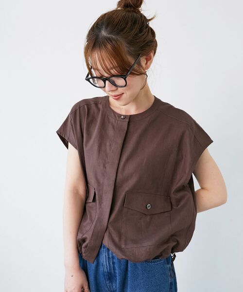 le.coeur blanc（ルクールブラン）の「《手洗い可能》コットン麻ノーカラーシャツジャケット（ノーカラージャケット・レディース・ベージュ/ブラウン/ブラック・38）」の21枚目の写真