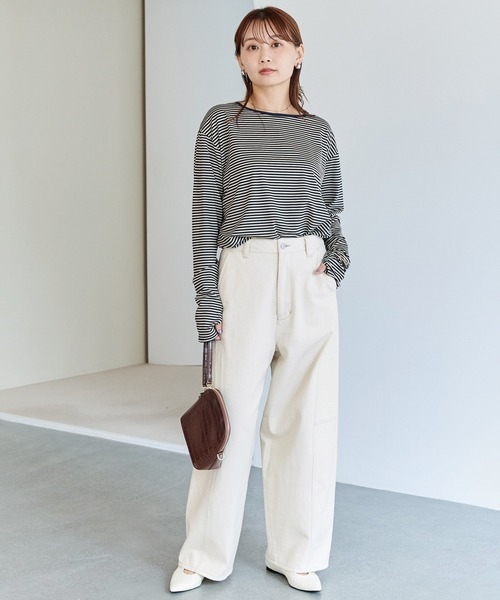 LAVEANGE（ラビアンジェ）の「ボーダーフィンガーホールプルオーバー（Tシャツ/カットソー・レディース・ネイビー/ブラック・5L/M/LL/3L/4L）」の20枚目の写真