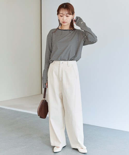 LAVEANGE（ラビアンジェ）の「ボーダーフィンガーホールプルオーバー（Tシャツ/カットソー・レディース・ネイビー/ブラック・5L/M/LL/3L/4L）」の21枚目の写真