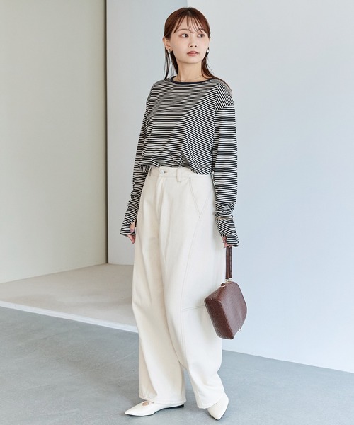 LAVEANGE（ラビアンジェ）の「ボーダーフィンガーホールプルオーバー（Tシャツ/カットソー・レディース・ネイビー/ブラック・5L/M/LL/3L/4L）」の22枚目の写真