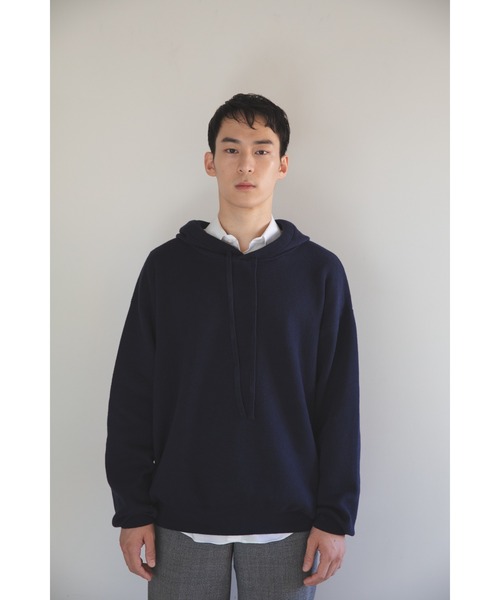 ニット セーター 「hatoooooooooo」12G smouth knit foodie/無地シンプルデザインニットフーディ― レディース メンズ セール】【hatoooooooooo】12G smouth knit foodie/無地シンプル