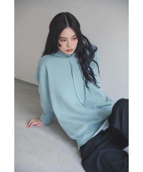 パーカー 「hatoooooooooo」12G smouth knit foodie/無地シンプルデザインニットフーディ― レディース メンズ セール】【hatoooooooooo】12G smouth knit foodie/無地シンプル
