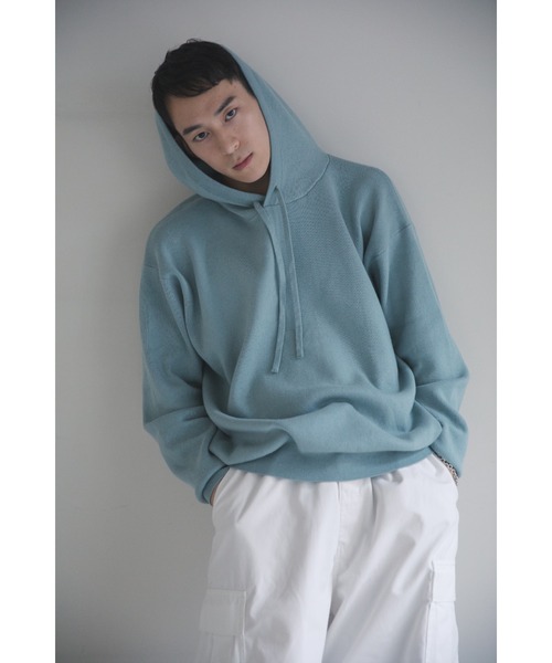 ニット セーター 「hatoooooooooo」12G smouth knit foodie/無地シンプルデザインニットフーディ― レディース メンズ セール】【hatoooooooooo】12G smouth knit foodie/無地シンプル