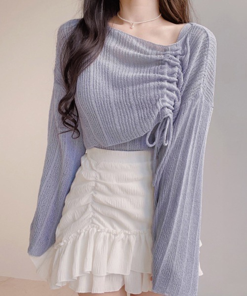 Miniministore(ミニミニストア)の「【2点セット】ドローストリング ニットアンサンブル春夏(アンサンブル・レディース・ホワイト/ピンク/ライトグリーン/モカ/ラベンダー/イエロー/グレー/ブラック・FREE)」の6枚目の写真