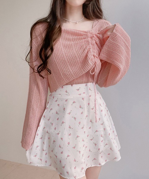 Miniministore(ミニミニストア)の「【2点セット】ドローストリング ニットアンサンブル春夏(アンサンブル・レディース・ホワイト/ピンク/ライトグリーン/モカ/ラベンダー/イエロー/グレー/ブラック・FREE)」の8枚目の写真