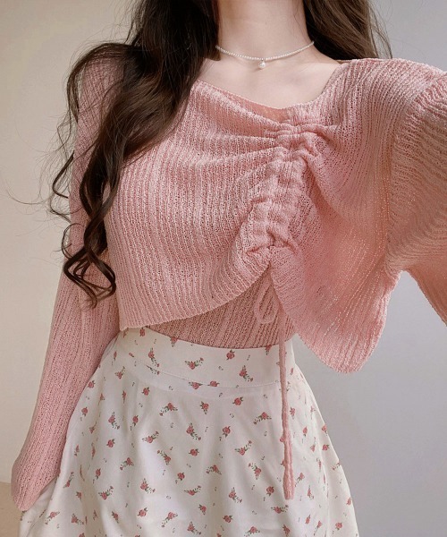 Miniministore(ミニミニストア)の「【2点セット】ドローストリング ニットアンサンブル春夏(アンサンブル・レディース・ホワイト/ピンク/ライトグリーン/モカ/ラベンダー/イエロー/グレー/ブラック・FREE)」の21枚目の写真