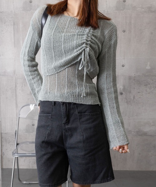 Miniministore(ミニミニストア)の「【2点セット】ドローストリング ニットアンサンブル春夏(アンサンブル・レディース・ホワイト/ピンク/ライトグリーン/モカ/ラベンダー/イエロー/グレー/ブラック・FREE)」の16枚目の写真