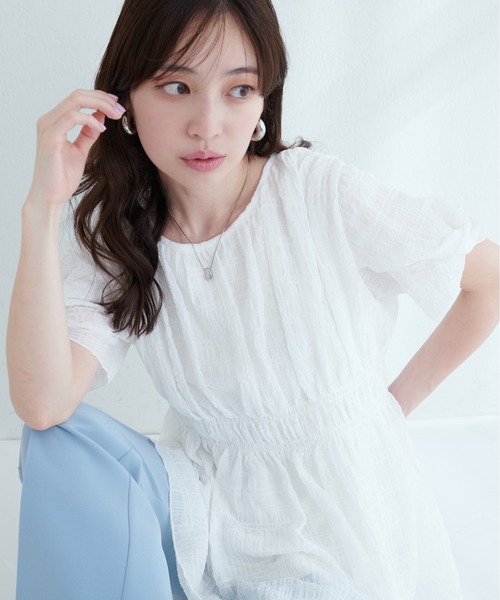 natural couture（ナチュラルクチュール）の「osonoねじり袖ペプラムチュニック（シャツ/ブラウス・レディース・オレンジ/その他1/オフホワイト/サックスブルー/ブラック・FREE）」の7枚目の写真