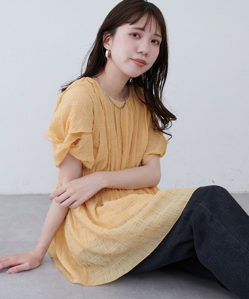 natural couture（ナチュラルクチュール）の「osonoねじり袖ペプラムチュニック（シャツ/ブラウス・レディース・オレンジ/その他1/オフホワイト/サックスブルー/ブラック・FREE）」の16枚目の写真