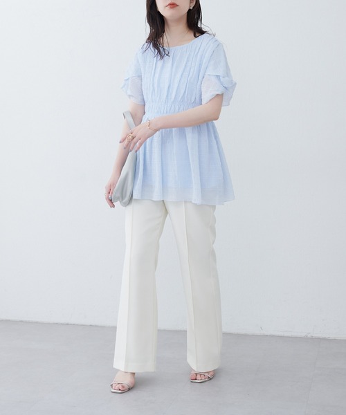 natural couture（ナチュラルクチュール）の「osonoねじり袖ペプラムチュニック（シャツ/ブラウス・レディース・オレンジ/その他1/オフホワイト/サックスブルー/ブラック・FREE）」の20枚目の写真