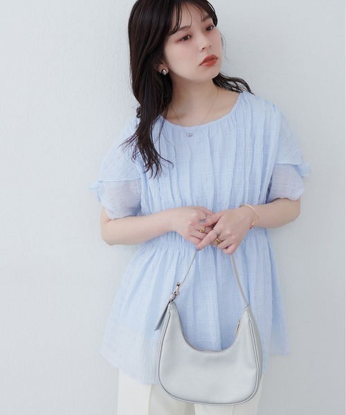 natural couture（ナチュラルクチュール）の「osonoねじり袖ペプラムチュニック（シャツ/ブラウス・レディース・オレンジ/その他1/オフホワイト/サックスブルー/ブラック・FREE）」の21枚目の写真