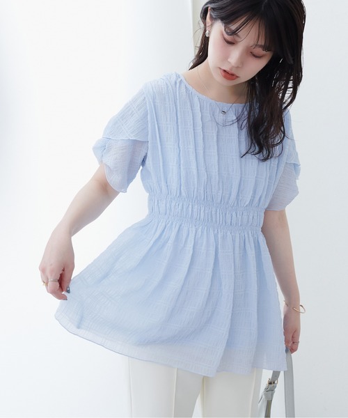 natural couture（ナチュラルクチュール）の「osonoねじり袖ペプラムチュニック（シャツ/ブラウス・レディース・オレンジ/その他1/オフホワイト/サックスブルー/ブラック・FREE）」の22枚目の写真