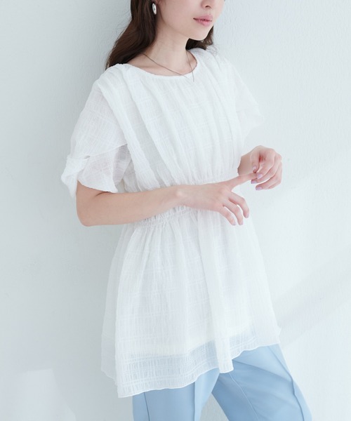 natural couture（ナチュラルクチュール）の「osonoねじり袖ペプラムチュニック（シャツ/ブラウス・レディース・オレンジ/その他1/オフホワイト/サックスブルー/ブラック・FREE）」の9枚目の写真