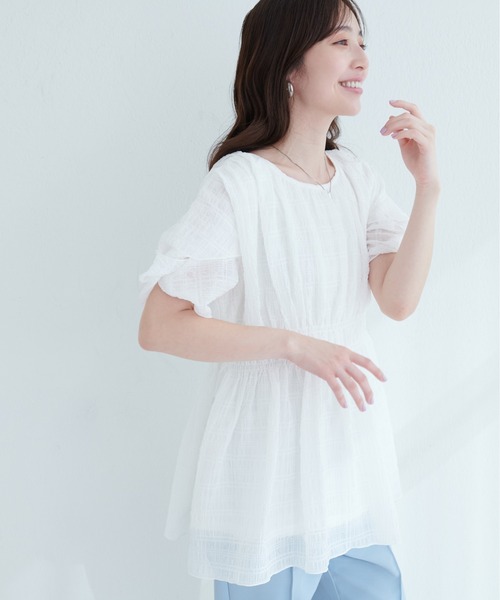 natural couture（ナチュラルクチュール）の「osonoねじり袖ペプラムチュニック（シャツ/ブラウス・レディース・オレンジ/その他1/オフホワイト/サックスブルー/ブラック・FREE）」の8枚目の写真